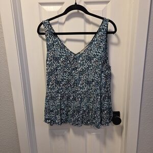 LOFT Teal and White Patterned Tank Top